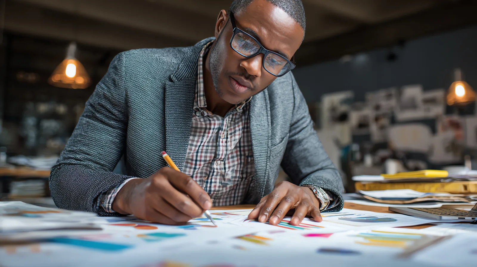 A knowledge worker locked in on deep work at a busy desk